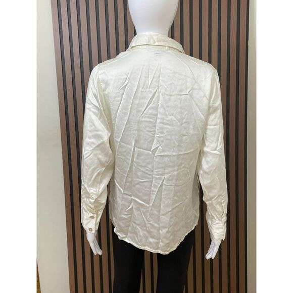 WinterSilks Women’s M White Button-Up Silk Shirt Floral Embroidered Vintage - Picture 2 of 8